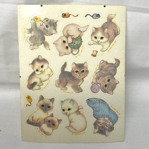 Vintage 1982 Hallmark Flocked Stickers Fluffy Fuzzy Cats Kittens Sticker Sheet - Picture 1 of 3
